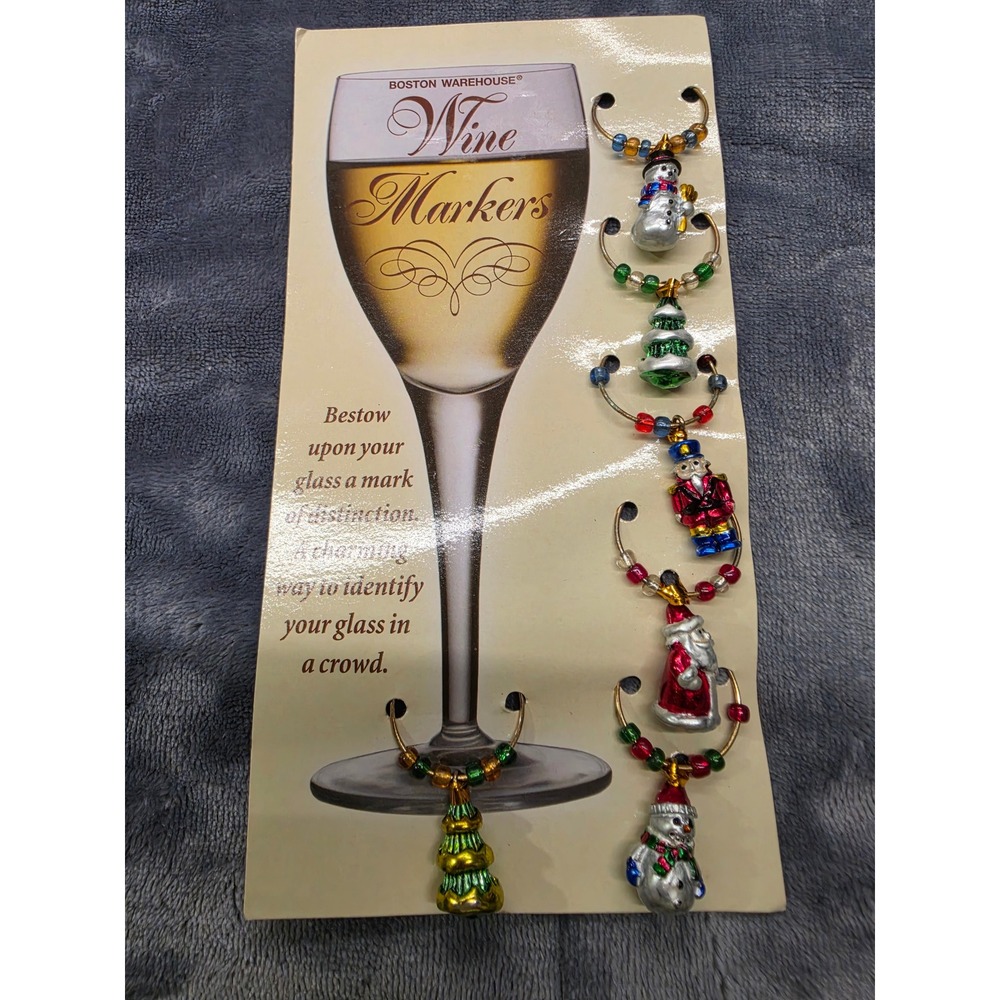 Boston Warehouse Christmas Wine Glass Markers Charms Set of 6 Santa Nutcracker